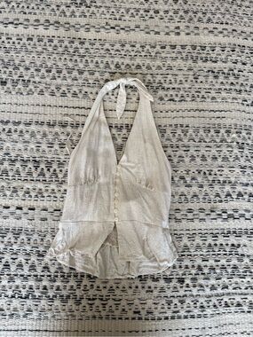 Lightweight Halter Button-Front Top  Cream